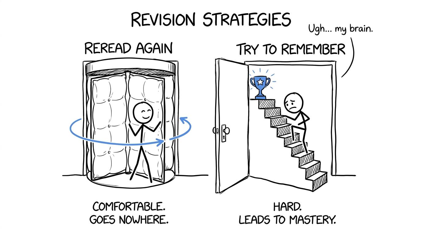 A comfortable rereading door going nowhere beside the staircase of retrieval practice