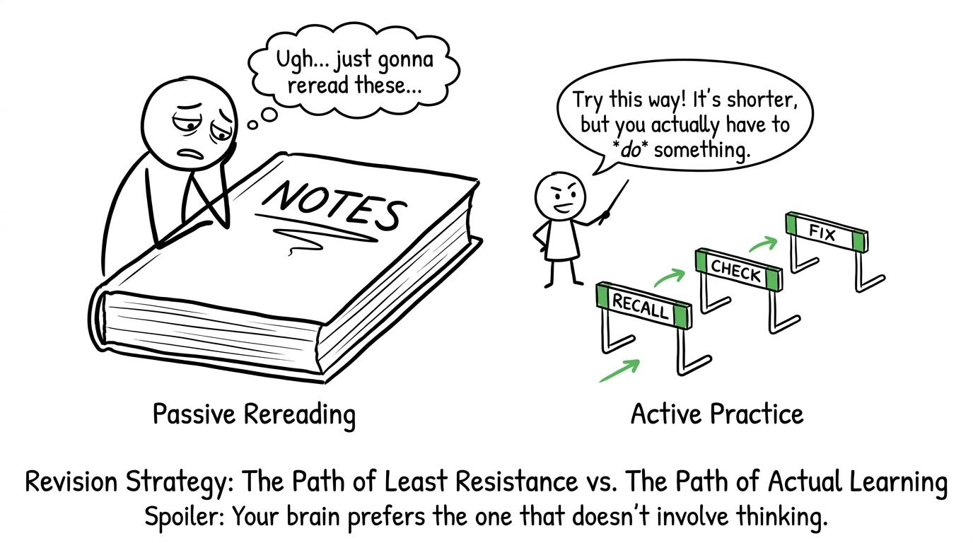 A student chooses recall, checking and fixing instead of rereading everything