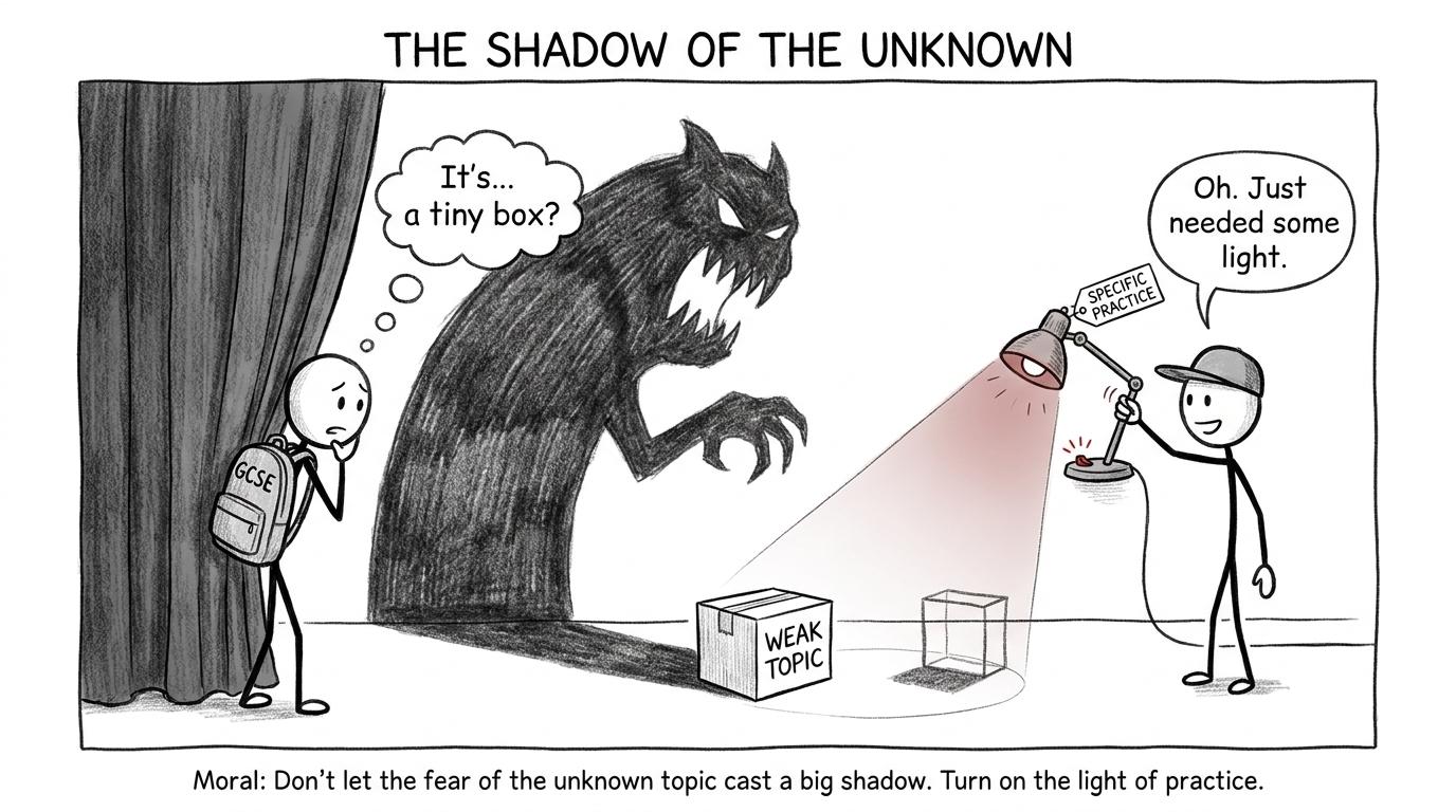 A student discovers that a weak topic's shadow is larger than the topic itself
