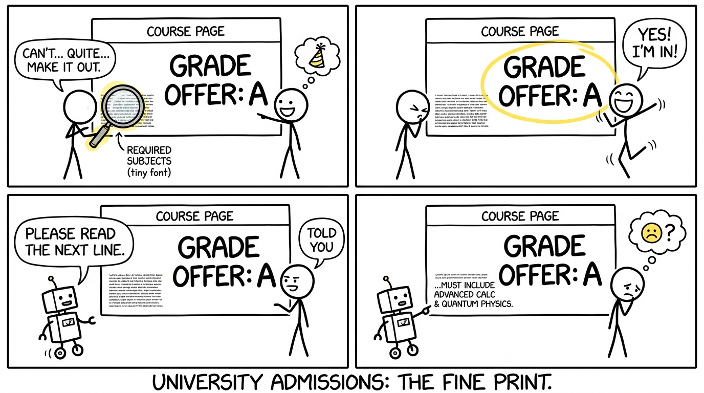 Students discovering that the subject requirements are written underneath the headline entry grades