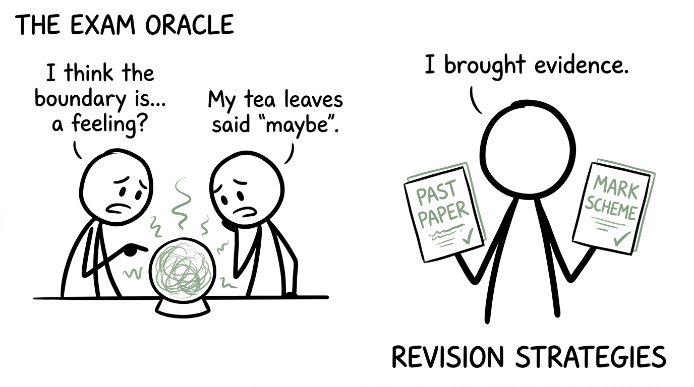 Students choosing between a crystal ball and evidence from past papers