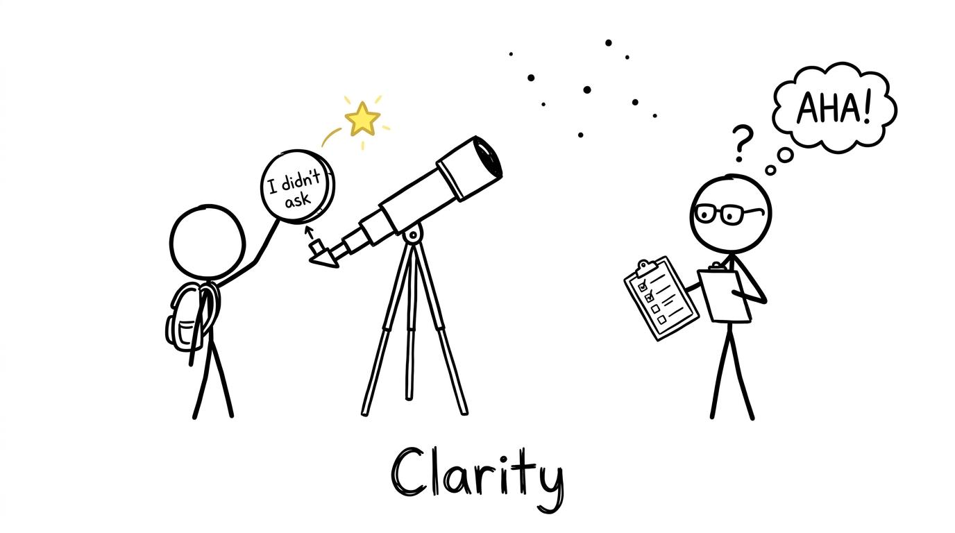 A telescope becomes more useful once the student removes the lens cap labelled I didn't ask