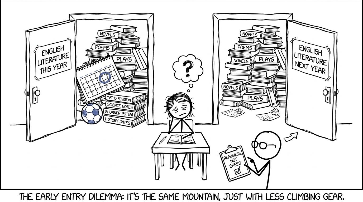 A student choosing between two equally book-filled English Literature routes