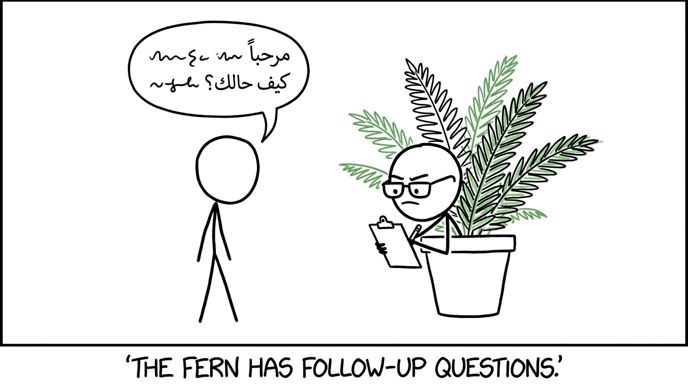A GCSE student rehearses an Arabic speaking assessment with an unexpectedly demanding houseplant