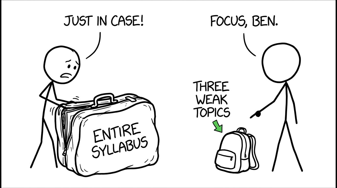 A student trying to pack the entire syllabus into one revision day