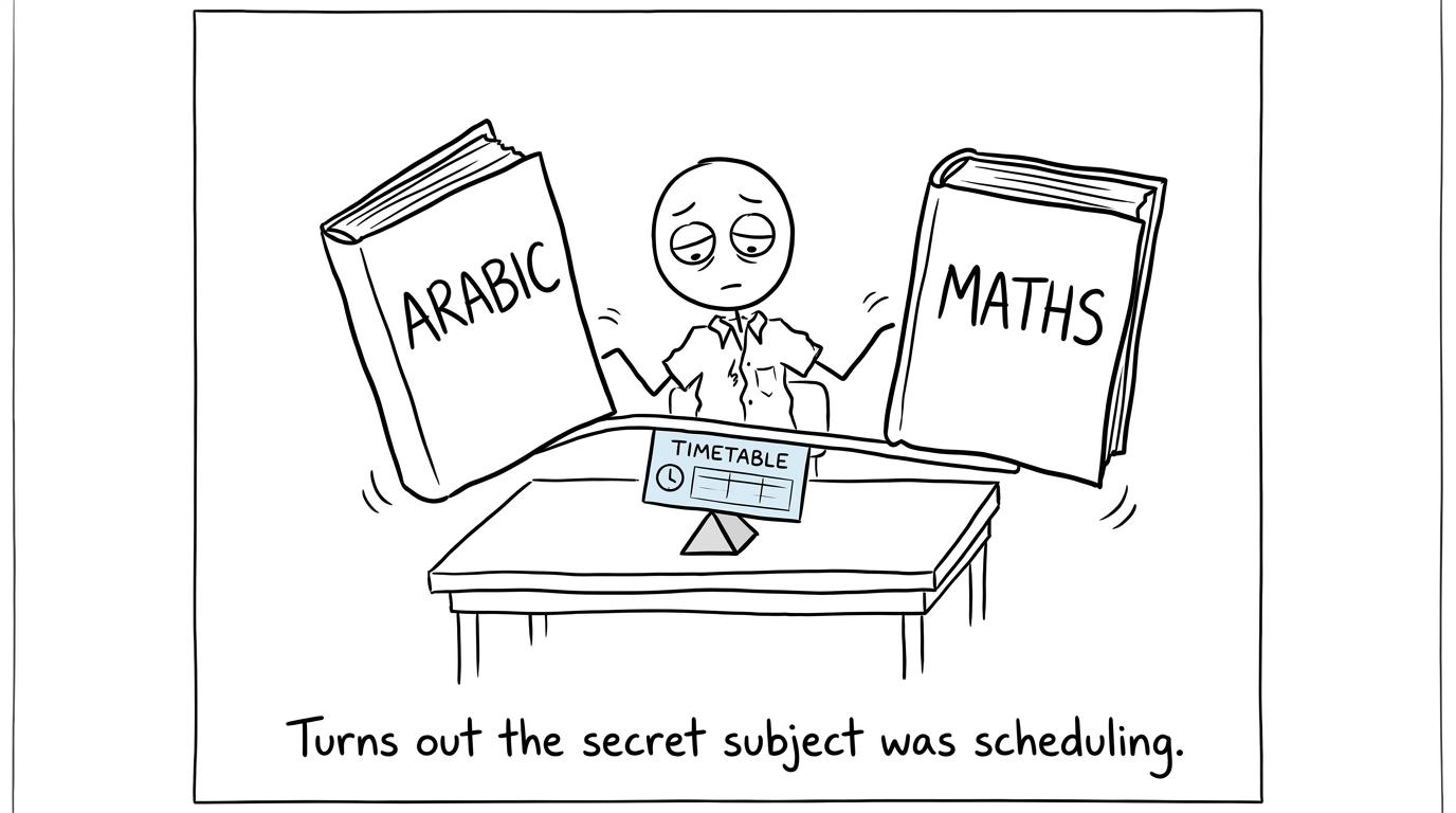 A student balancing Arabic and maths revision with a sensible timetable