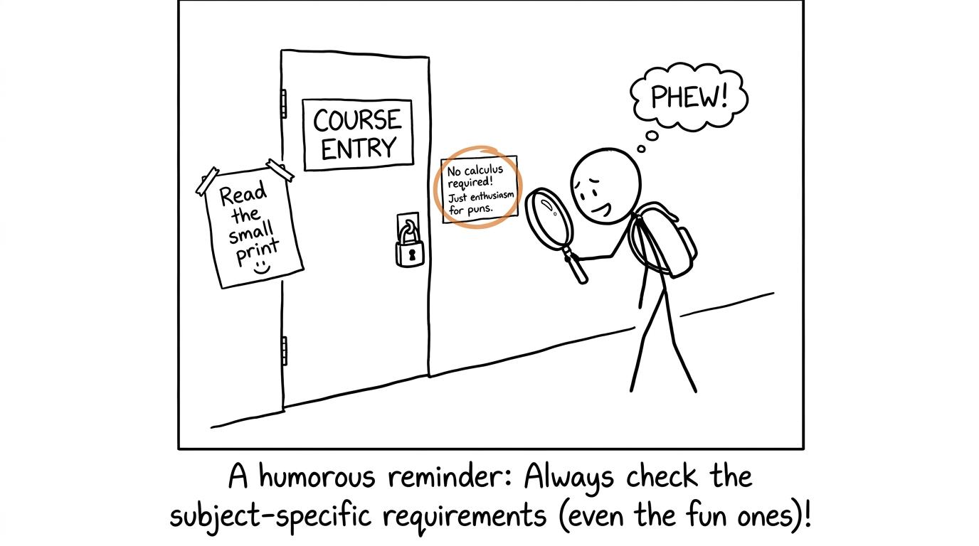 A student uses a magnifying glass to read the small print beside a course-entry door