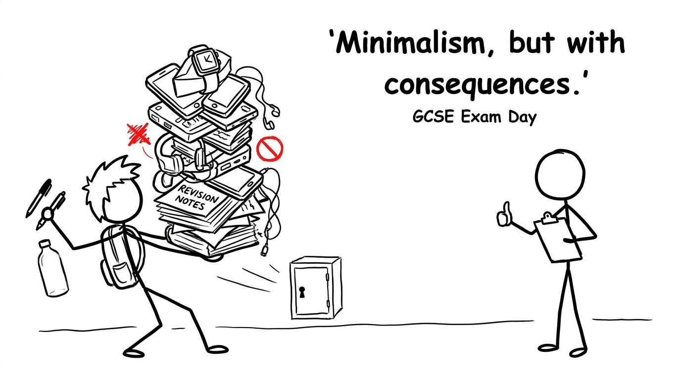A student hands prohibited gadgets to a locker before entering an exam with only permitted equipment
