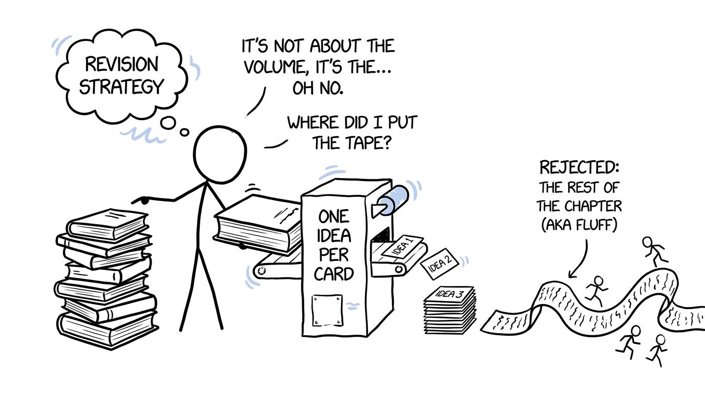 A machine turns a giant textbook into short one-idea flashcards