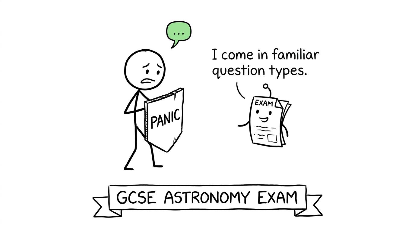A friendly exam-paper alien explains that its questions are not entirely mysterious