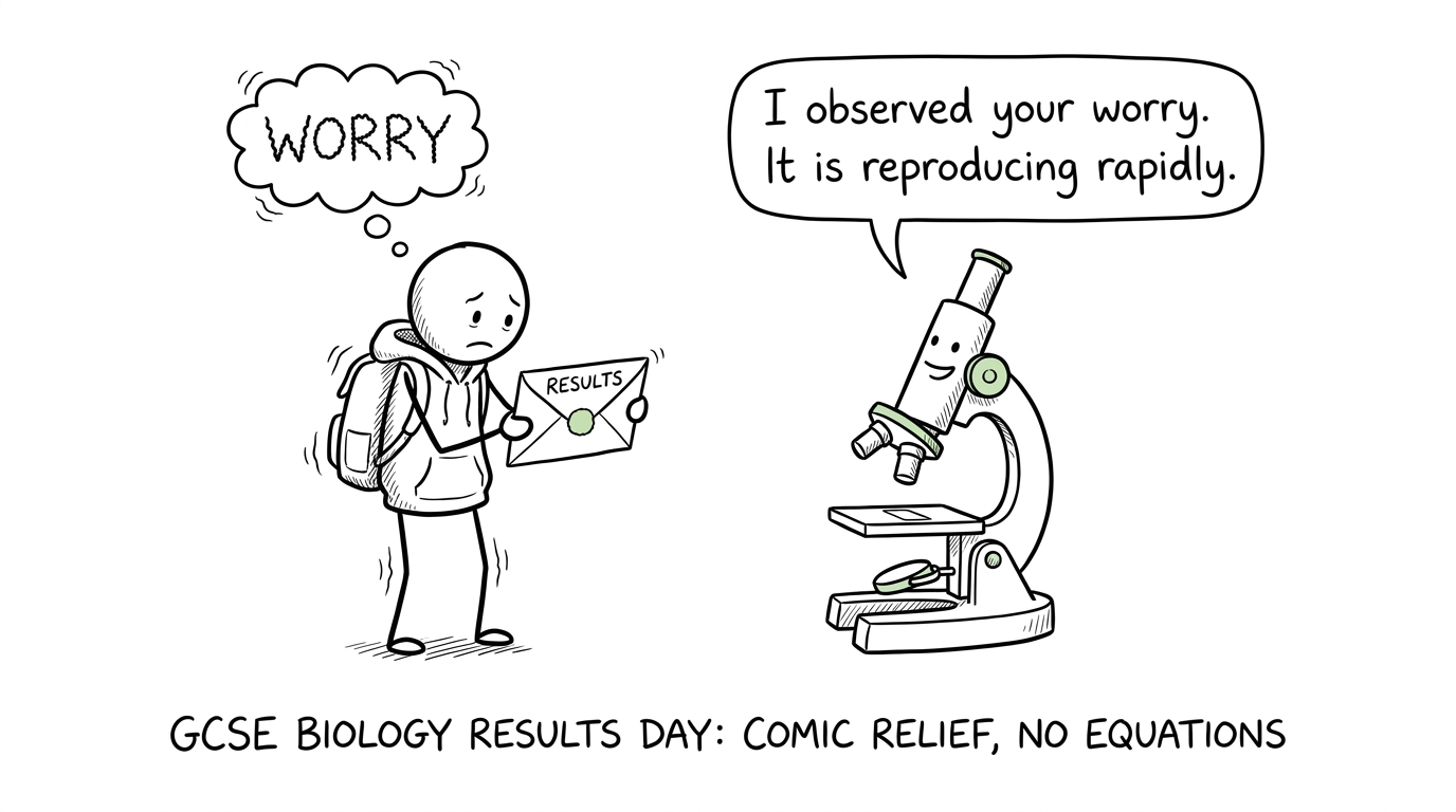 A nervous student receives some unhelpful scientific analysis from a microscope