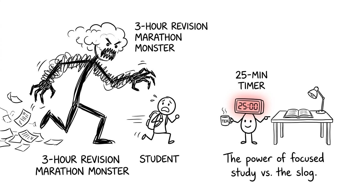 A friendly short timer rescuing a student from a revision marathon