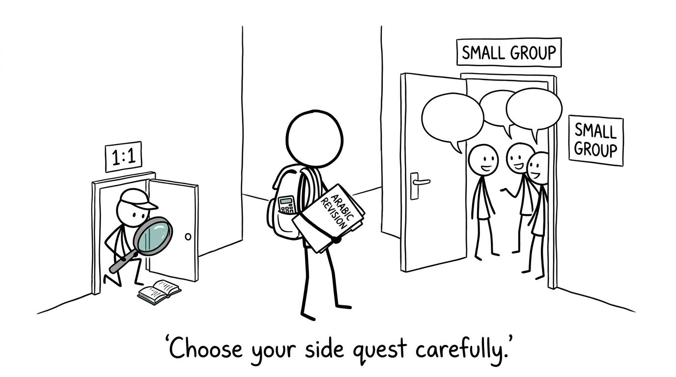 A student choosing between one-to-one and small-group tutoring