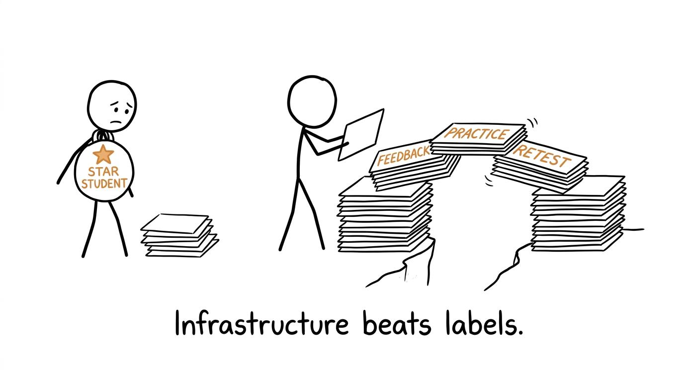 Students discover that feedback and practice build a stronger bridge than a classroom label