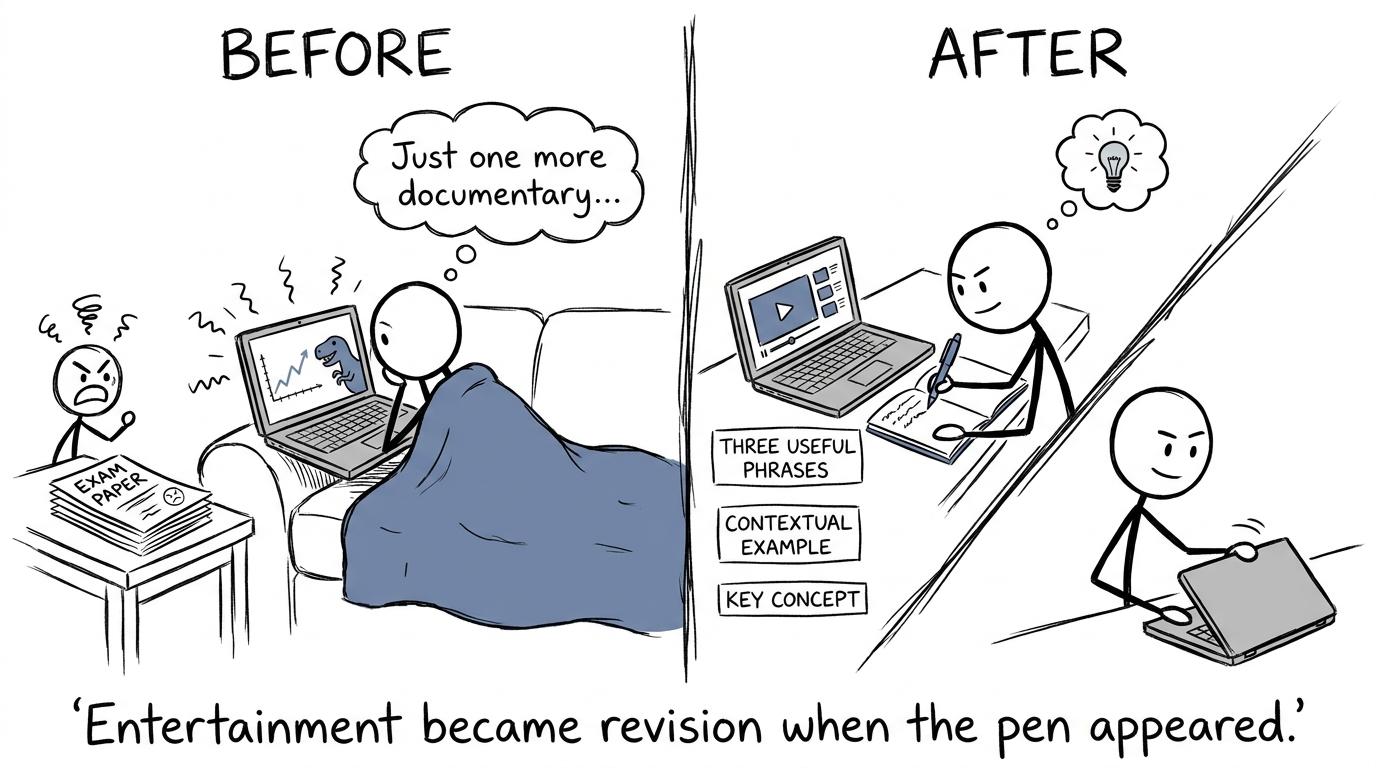 Entertainment becoming revision when the student starts writing