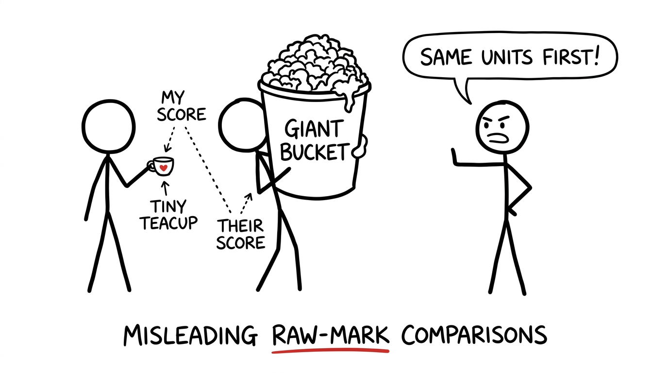 Students compare a teacup with a bucket until someone suggests using the same units