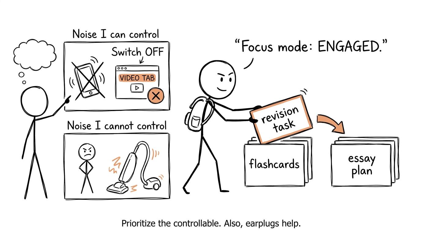 A student separating controllable distractions from unavoidable noise