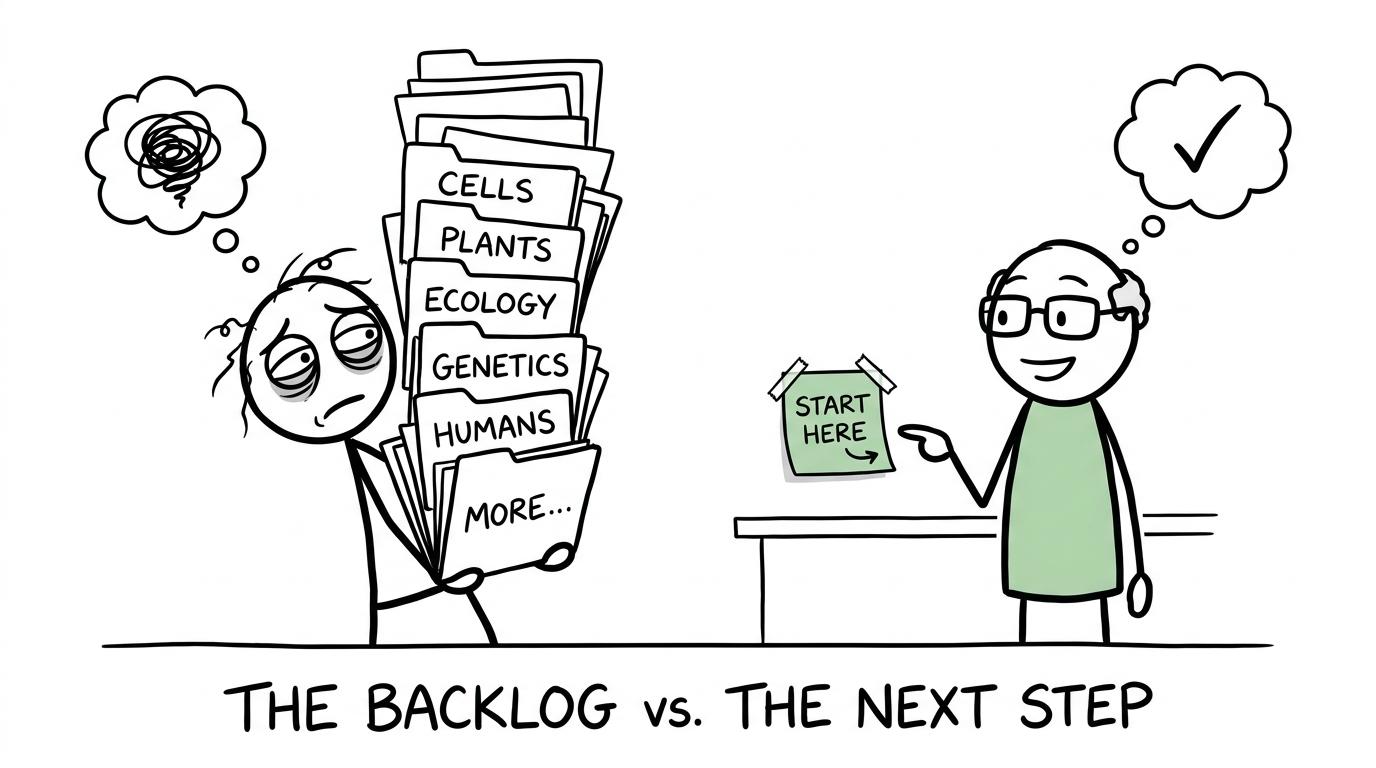 A returning student turns a mountain of Biology folders into one manageable starting point