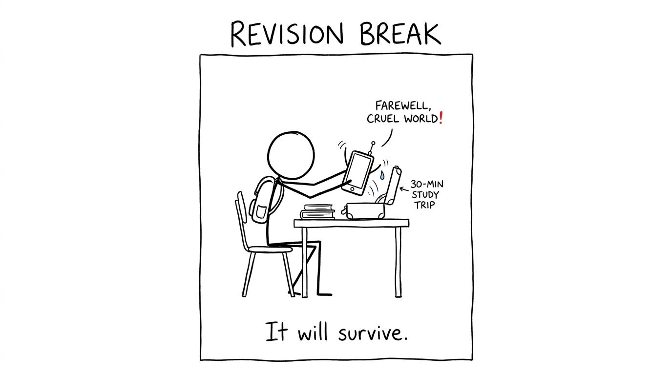 A phone takes a dramatic holiday during a short focused revision session