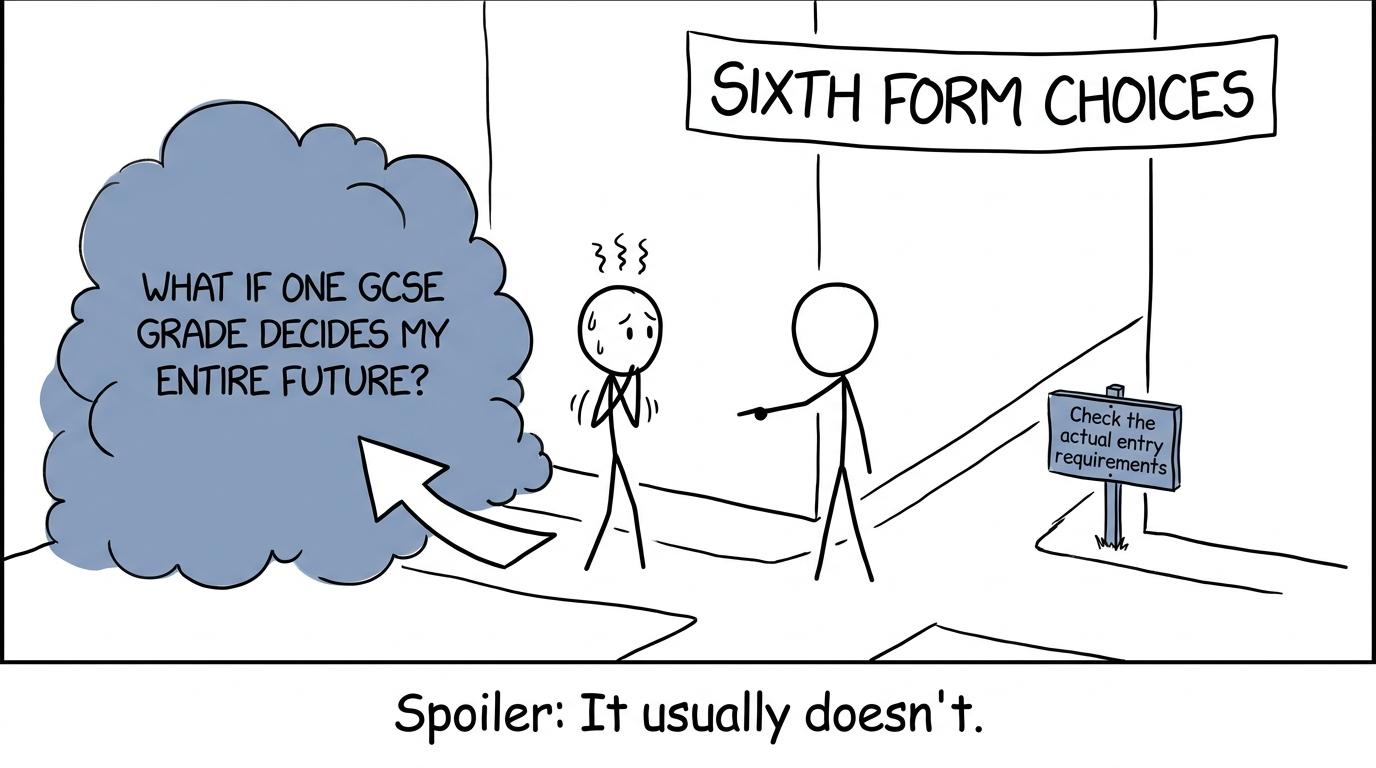 A student discovers that checking sixth-form requirements is more useful than imagining every possible disaster