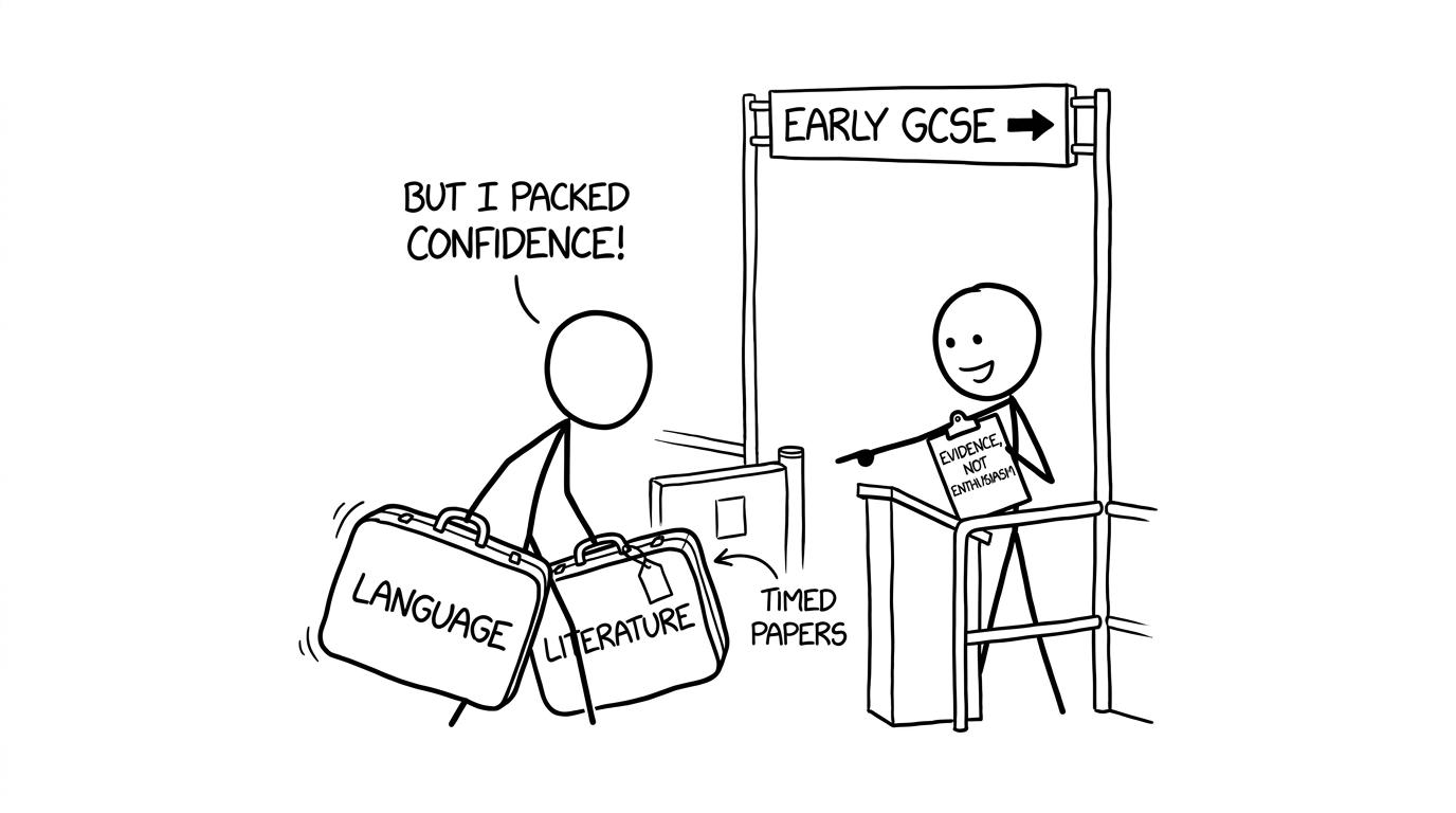 A student arrives at the early GCSE gate with confidence but no timed-paper evidence
