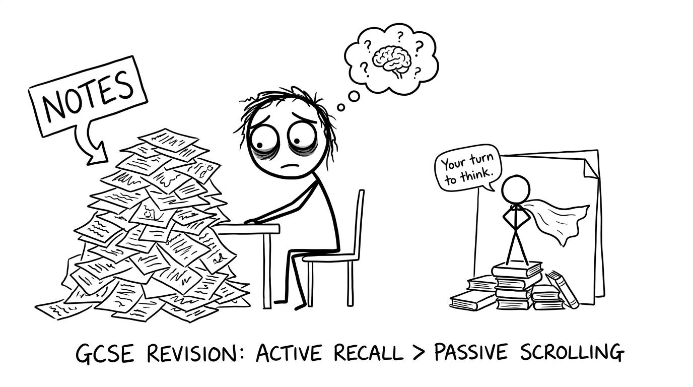 A homemade practice question rescues a student from an enormous pile of passive notes