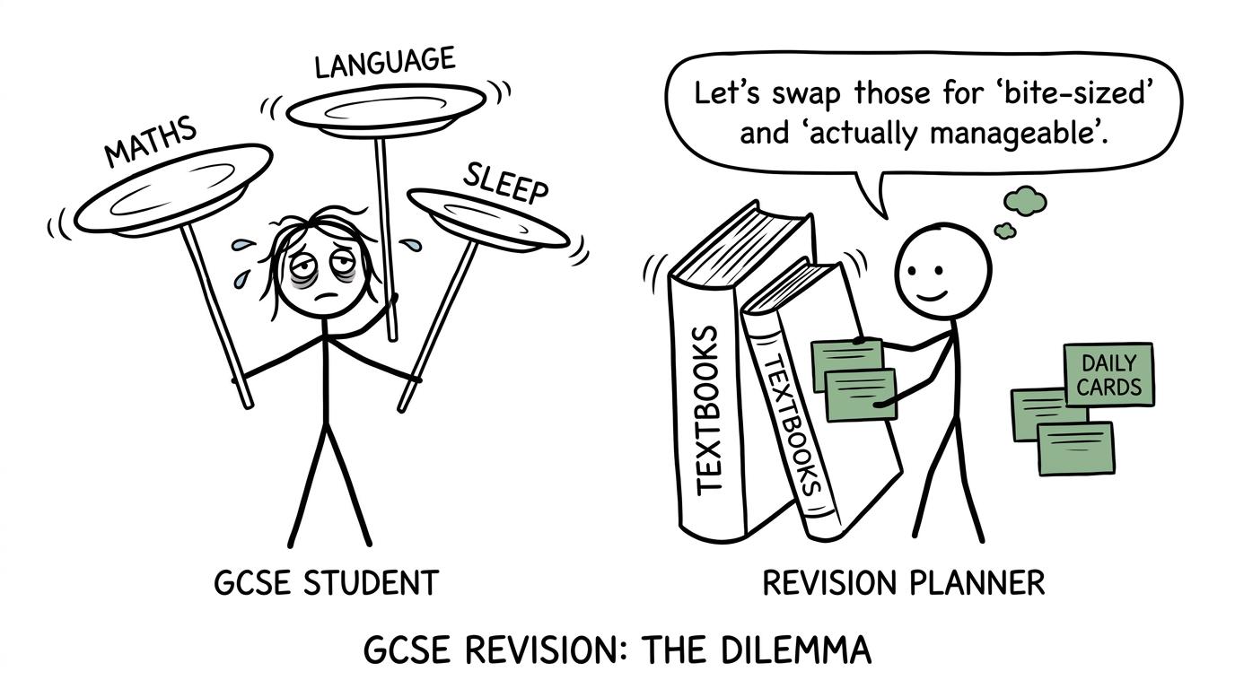 A student balances maths, a language and sleep with help from a revision planner