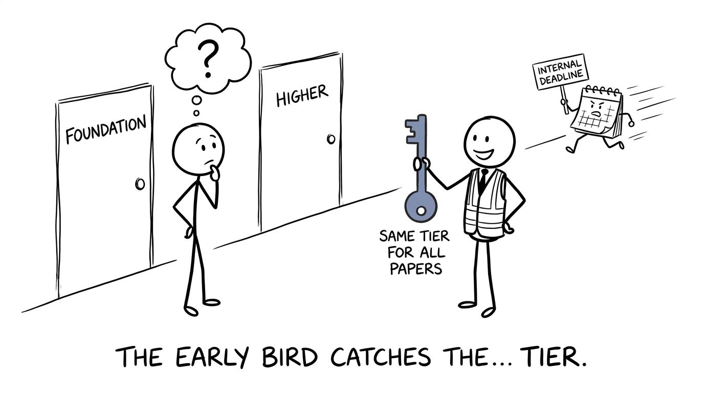 An exam deadline tries to escape while a student chooses an Arabic tier