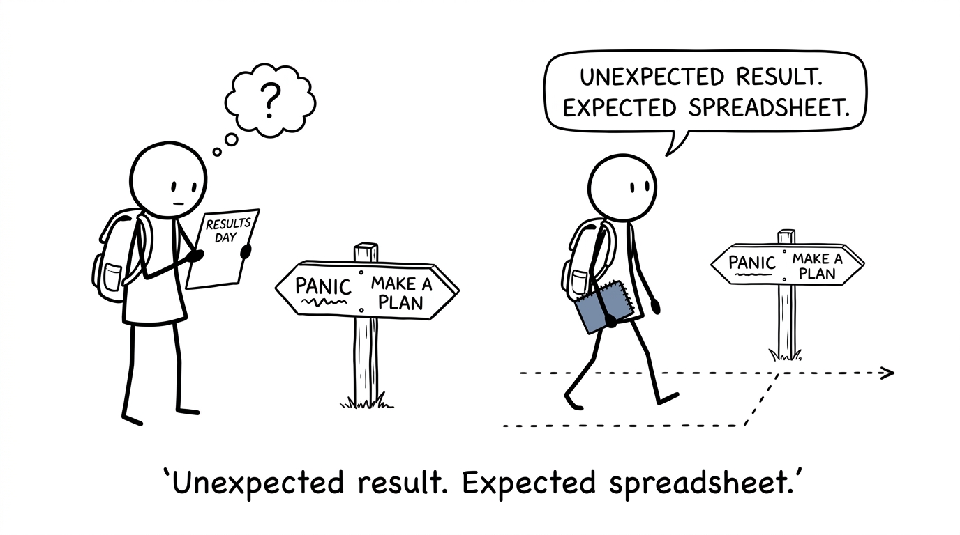 A student calmly choosing a plan after an unexpected result