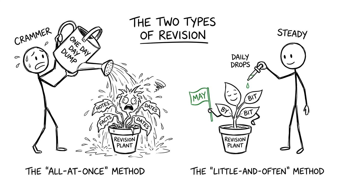 One student floods a revision plant while another keeps it alive with regular care
