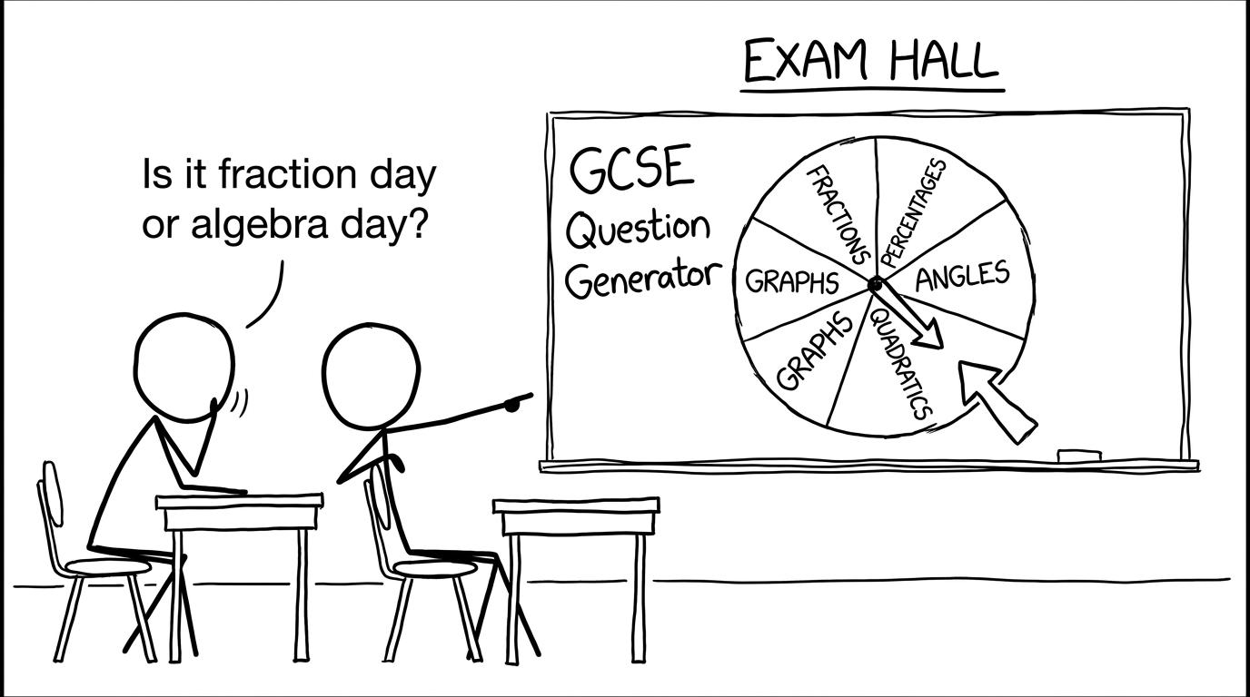 Exam hall spinning wheel of topics