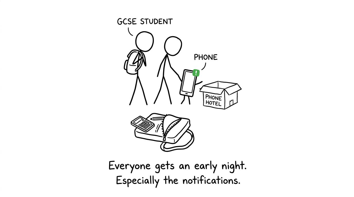 A student gives their phone an early night before an exam