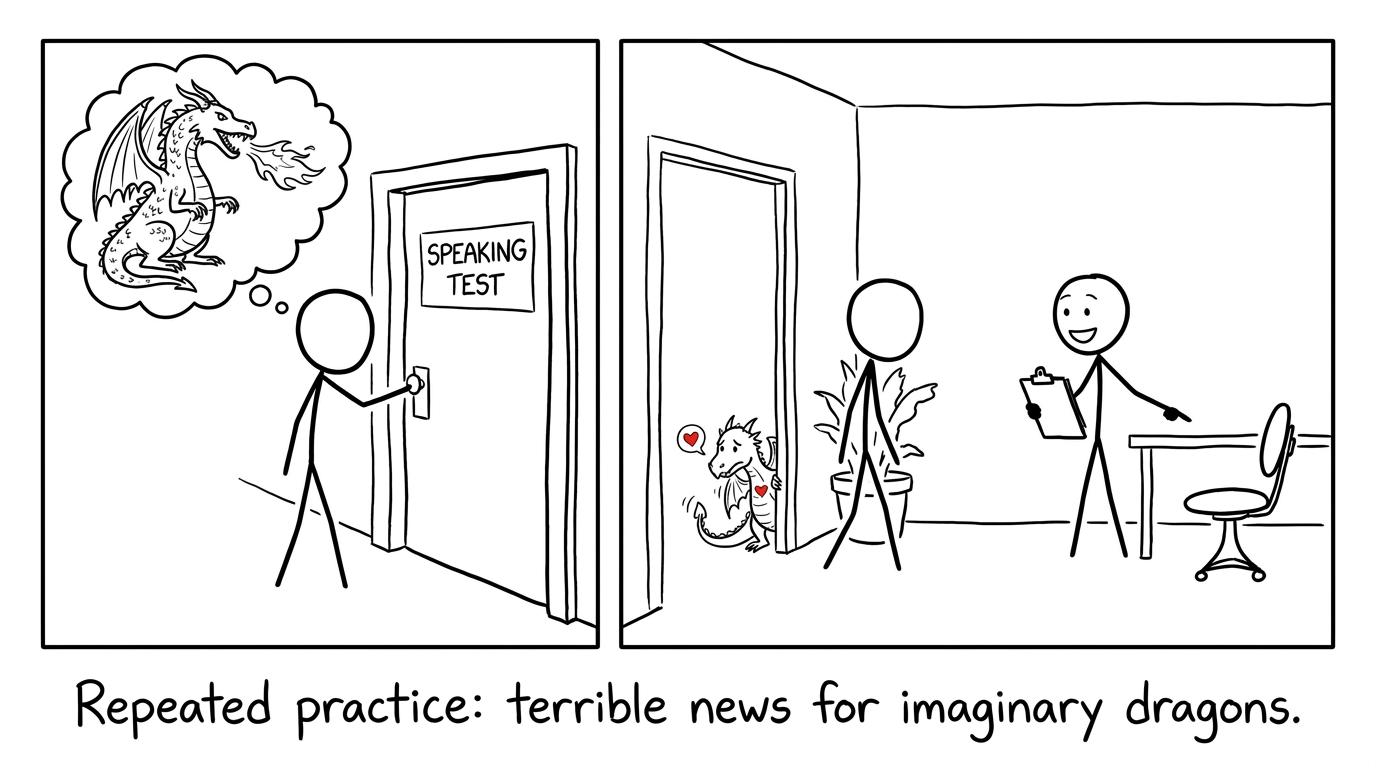 A supposedly terrifying speaking test meeting repeated practice