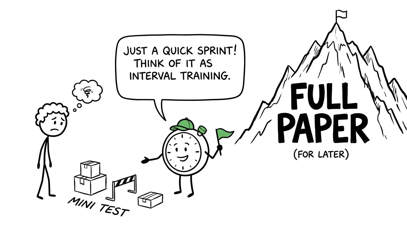 A student tackles a mini test before climbing the full-paper mountain