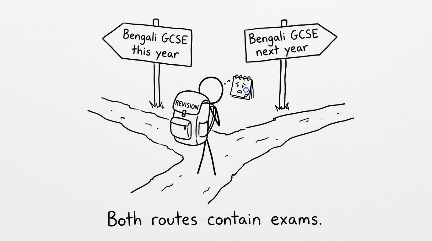 A student choosing between taking Bengali GCSE this year or next year
