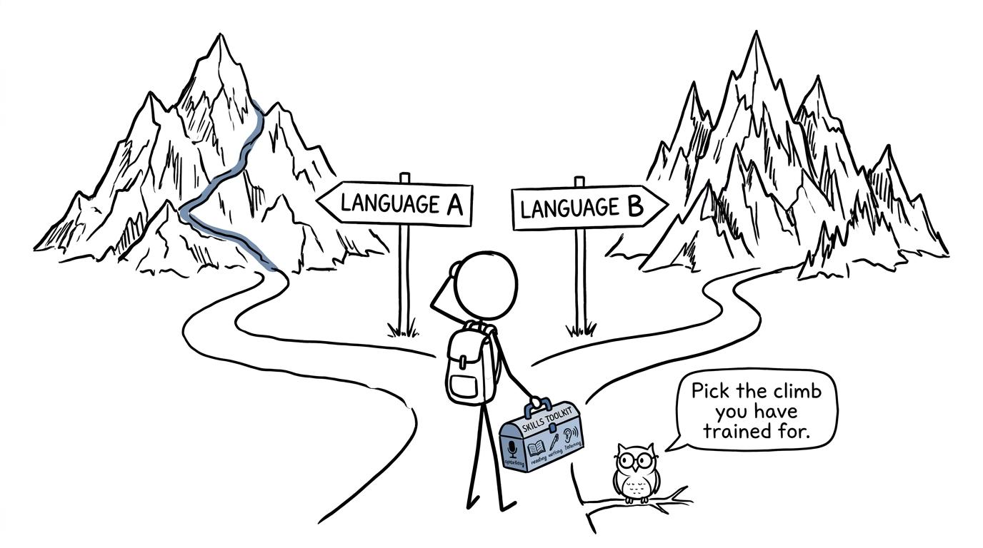 A student choosing a language using a toolkit rather than rumours