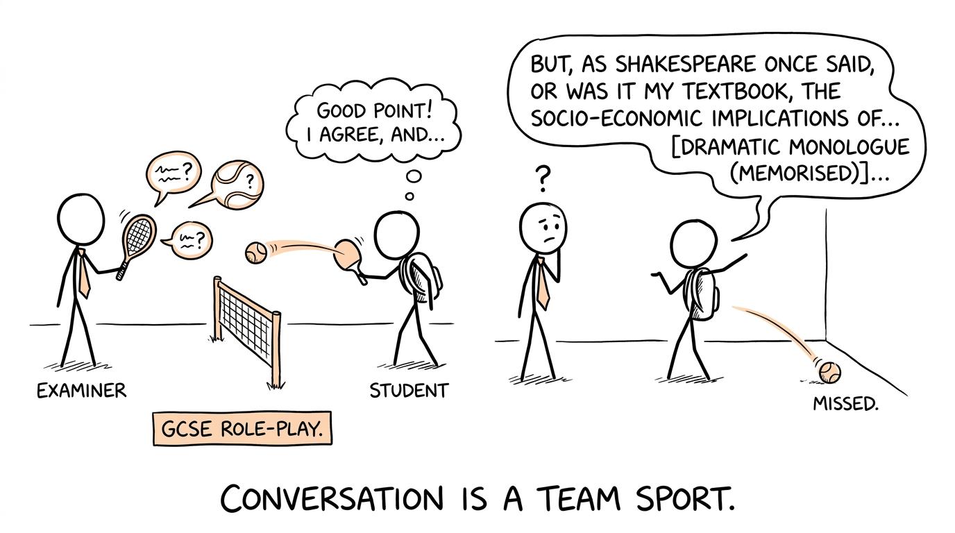 A role-play conversation compared with a one-sided monologue