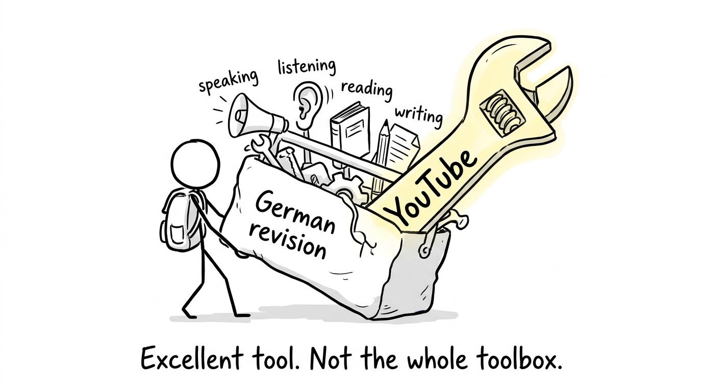YouTube shown as one useful tool within a complete German revision toolbox