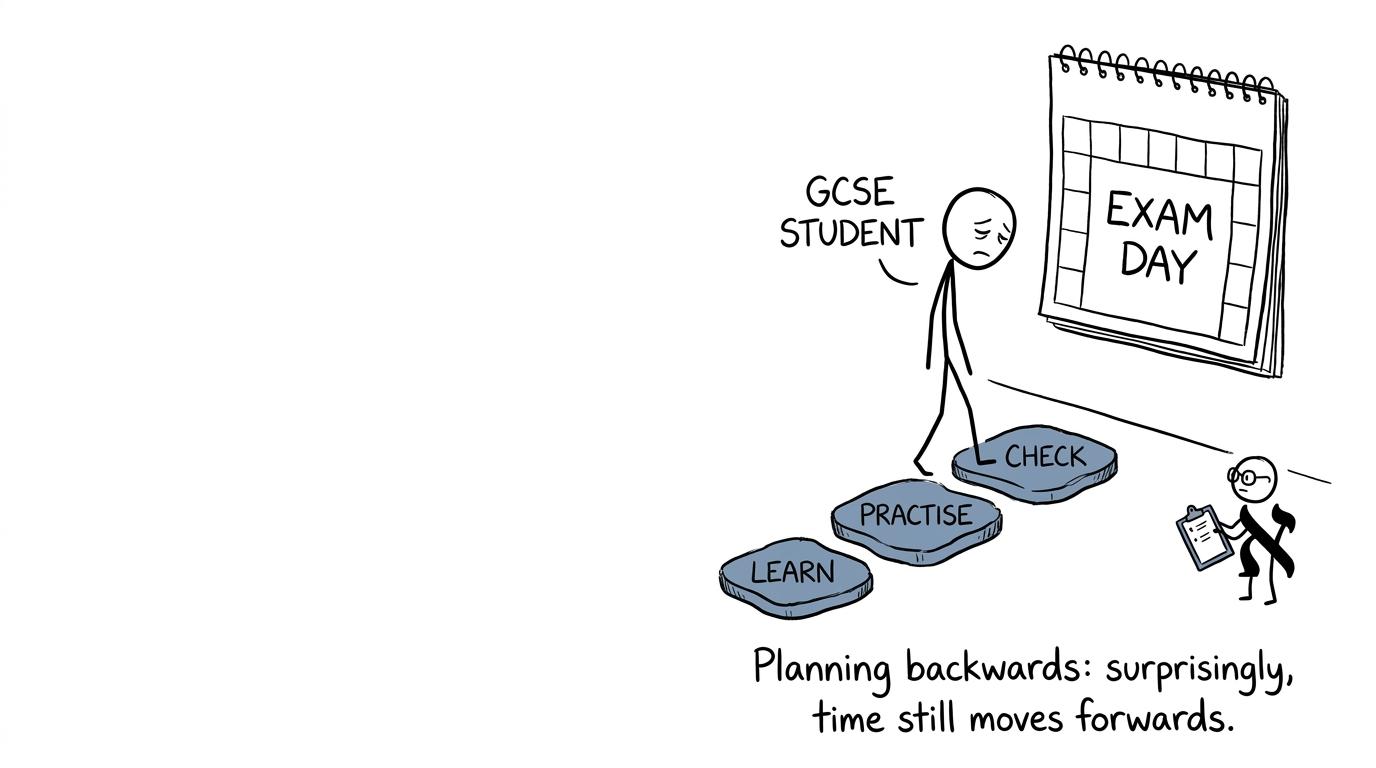 A student builds revision stepping stones backwards from exam day
