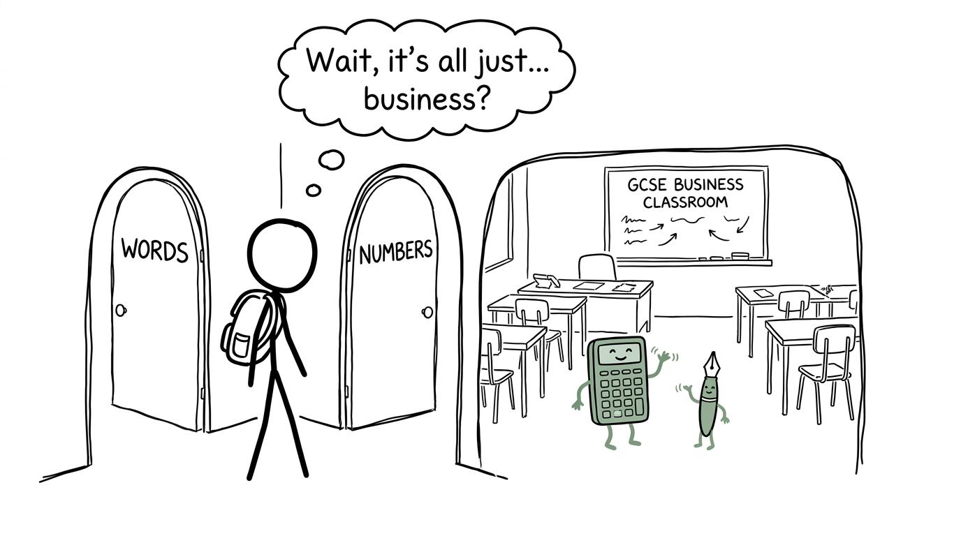 The doors marked Words and Numbers lead to the same Business classroom