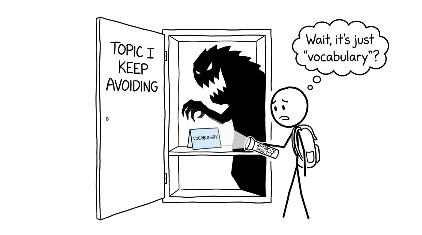 A student discovers that an avoided revision topic casts a much larger shadow than the topic itself