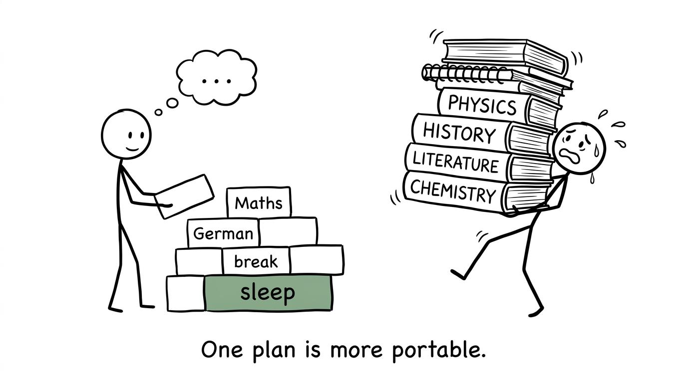 A calm revision timetable proving easier to carry than every textbook at once
