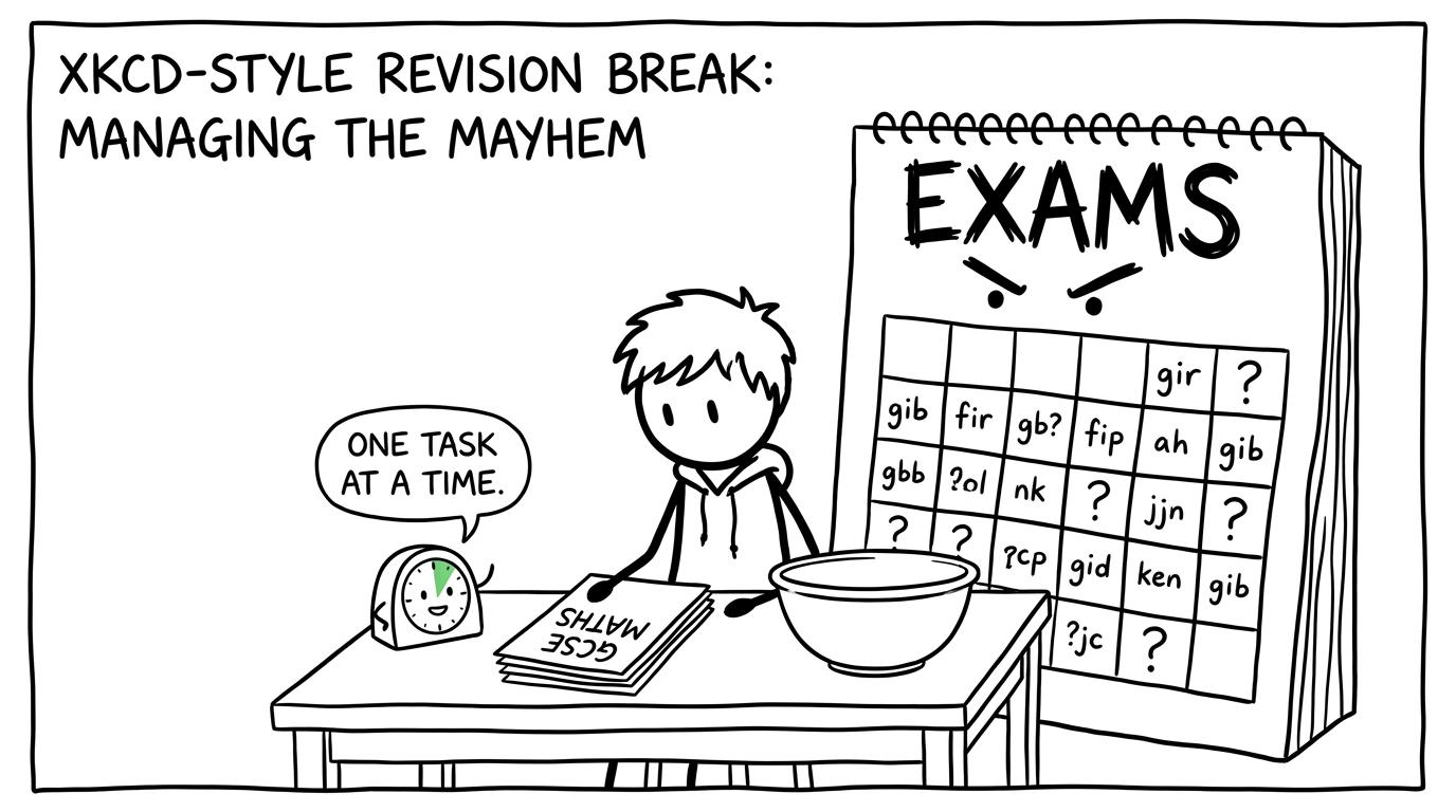 A kitchen timer encourages a student to tackle one revision task at a time