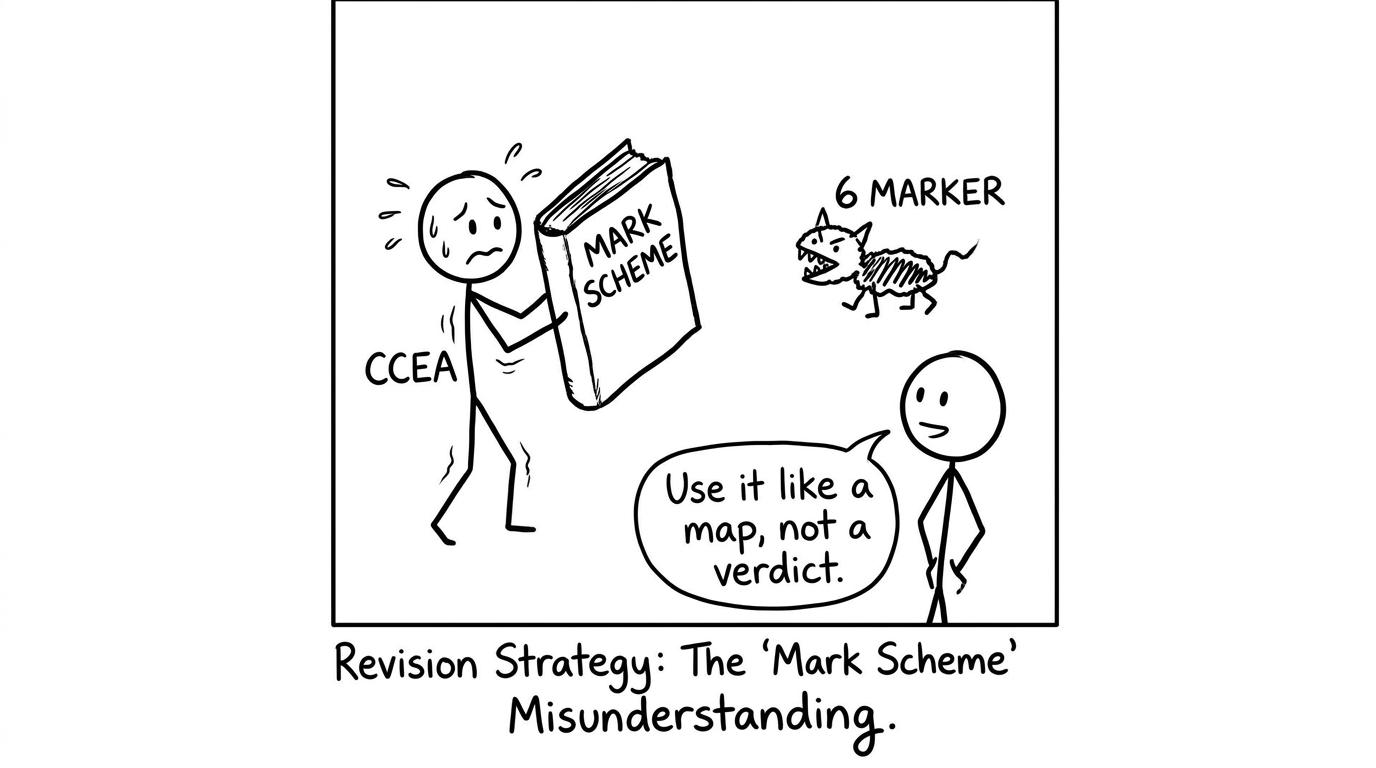 A CCEA student uses a mark scheme like a shield