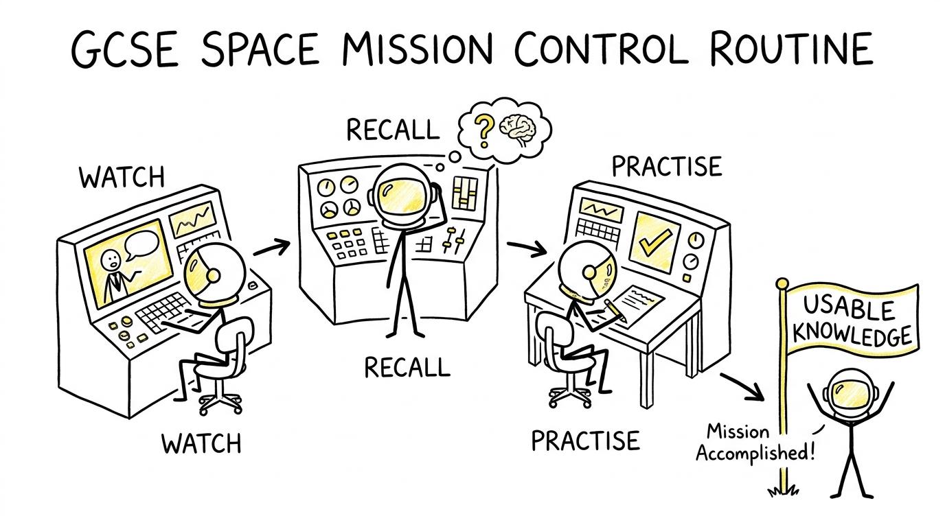 A student follows a watch, recall and practise space mission