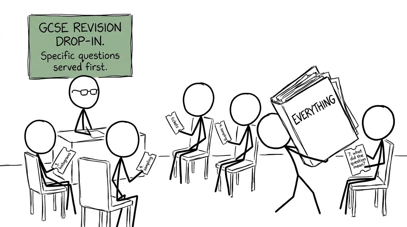 A revision drop-in where specific questions are served first