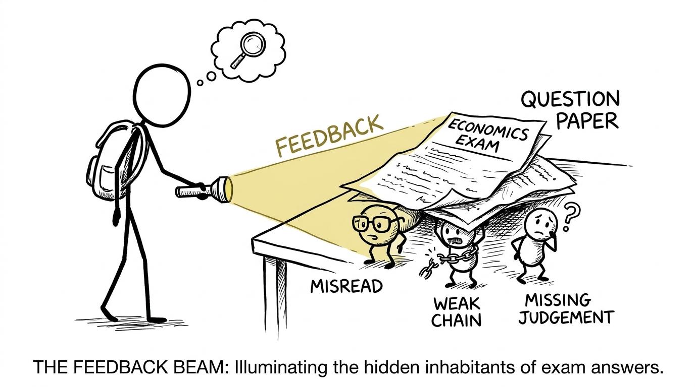 A feedback torch reveals the small errors hiding beneath an exam paper