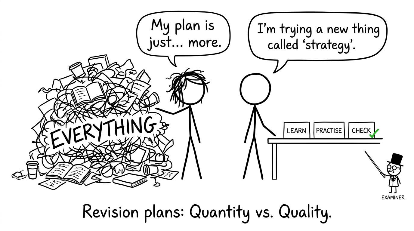 One student revising everything while another follows a simple practice cycle