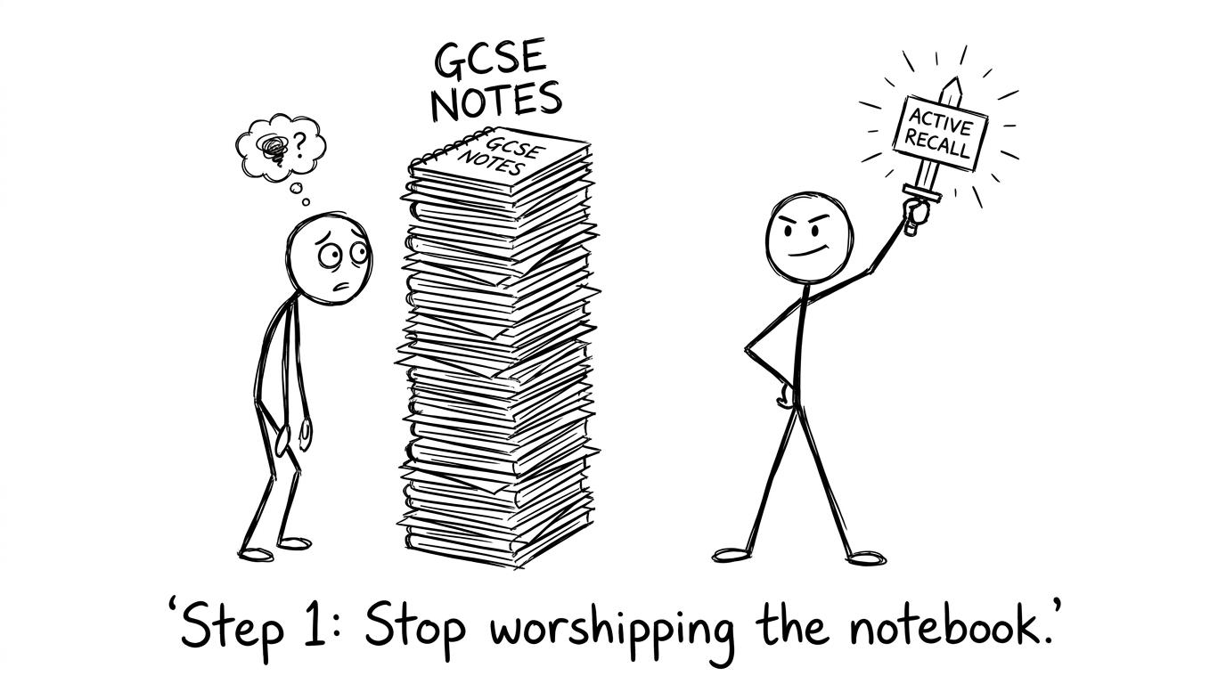 A student chooses active recall over worshipping notes