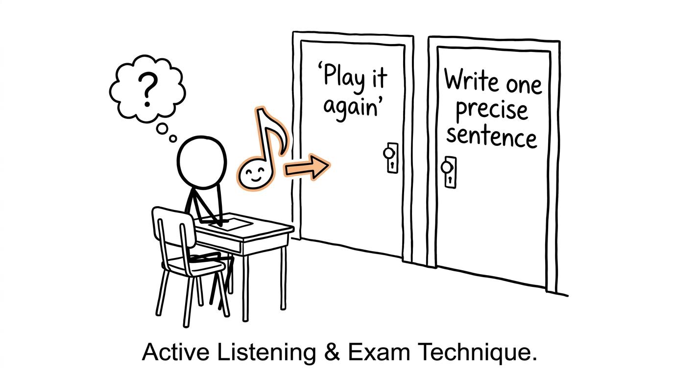 A student choosing between passive listening and one precise sentence